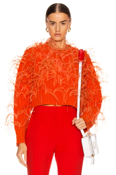 Shop Valentino Feather Sweater In Cadmium