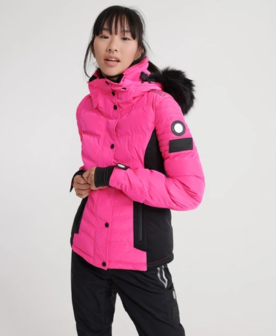 Shop Superdry Women's Luxe Snow Puffer Jacket Pink / Luminous Pink Sheen - Size: 8
