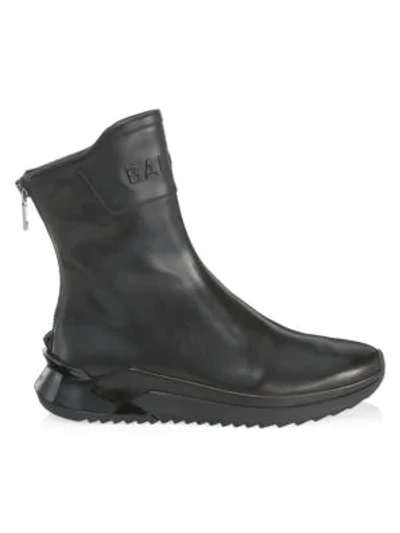 Shop Balmain Glove Leather Sneakers In Black