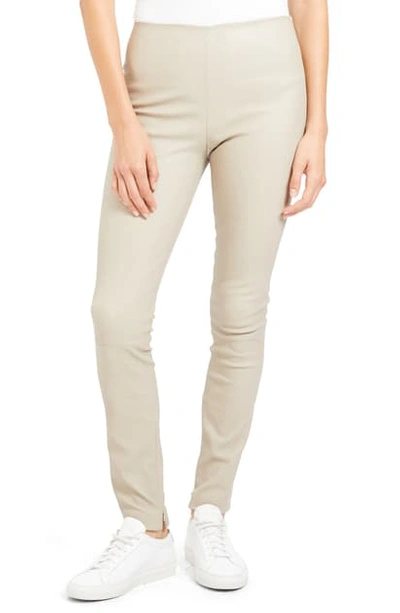Shop Theory Leather Skinny Leggings In Light Grey Taupe