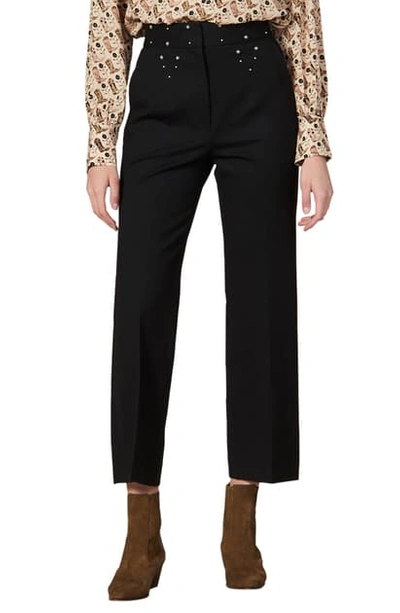 Shop Sandro Studdy Stud Detail Flare Crop Trousers In Black