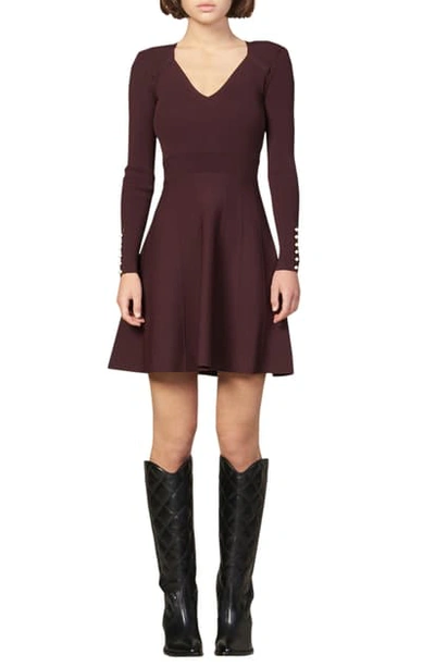 Shop Sandro Otane Pearly Cuff Long Sleeve Fit & Flare Dress In Brown