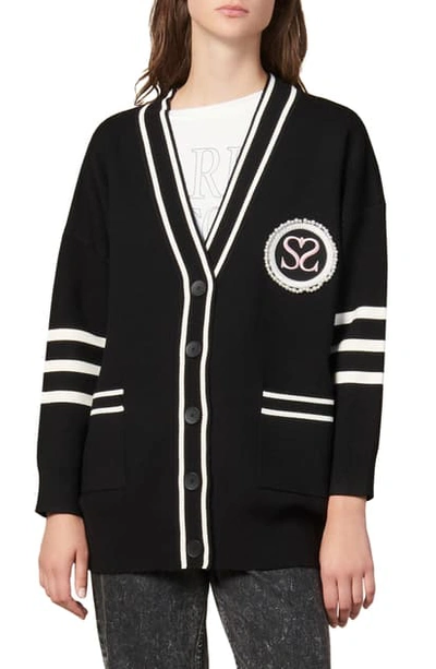 Shop Sandro Melna Crest Cardigan Sweater In Black