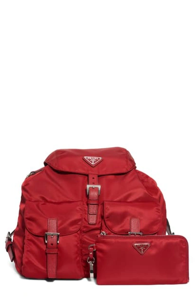 Shop Prada Vela Nylon Backpack In Fuoco/ Nero
