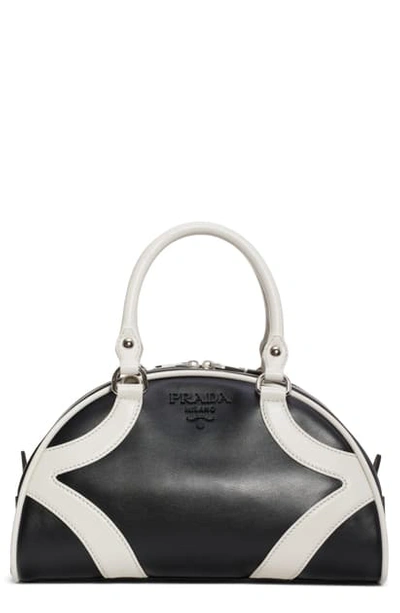 Shop Prada Medium Leather Bowler Bag In Nero/ Bianco