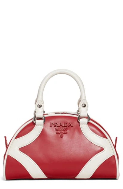 Shop Prada Small Leather Bowler Bag In Fuoco/ Bianco