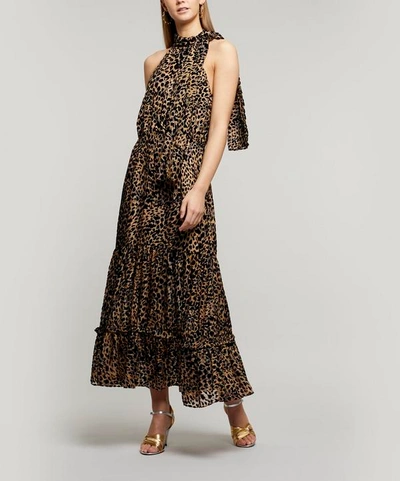 Shop Rixo London Eleanor Halterneck Midi-dress In Leopard Burnout