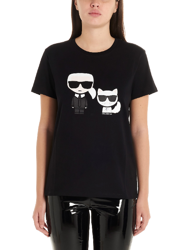 Karl Lagerfeld 'iconic Karl & Choupette' T-shirt In Black | ModeSens