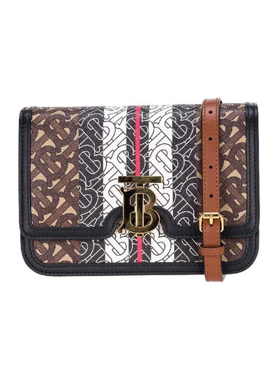 Shop Burberry Small Monogram Stripe E-canvas Tb Bag In Tb Monogram