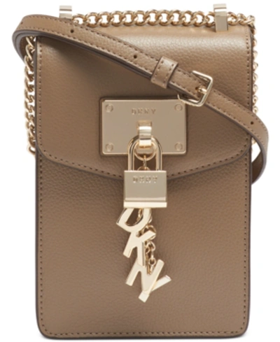 Shop Dkny Elissa Pebble Leather Charm Chain Strap Crossbody, Created For Macy's In Dune/gold
