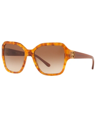 Shop Tory Burch Sunglasses, Ty7125 56 In Amber Tort/brown Gradient Dark Brown