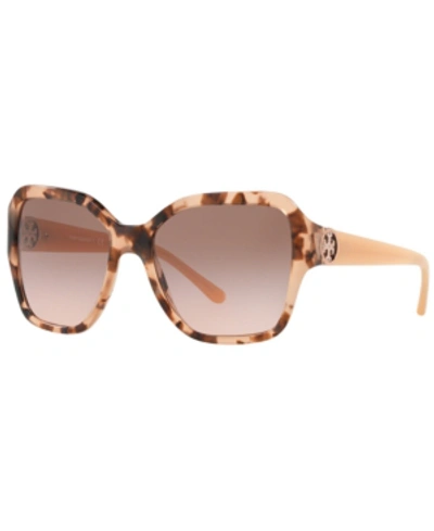 Shop Tory Burch Sunglasses, Ty7125 56 In Peach Tort/brown Rose