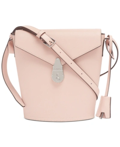 Shop Calvin Klein Lock Leather Bucket Bag In Blossom/silver
