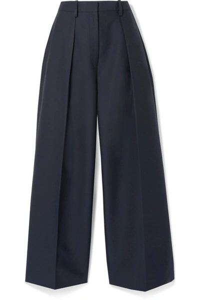 Shop Jacquemus Le Pantalon Carini Pleated Cotton-blend Wide-leg Pants In Midnight Blue