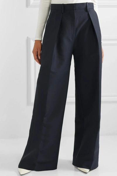 Shop Jacquemus Le Pantalon Carini Pleated Cotton-blend Wide-leg Pants In Midnight Blue