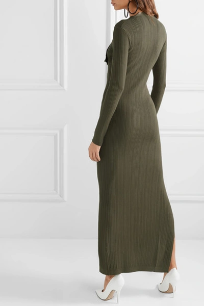 Shop Jacquemus La Robe Maille Azur Ribbed-knit Maxi Dress In Army Green