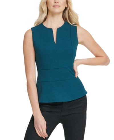 Shop Dkny V-neck Peplum Top In Cyan