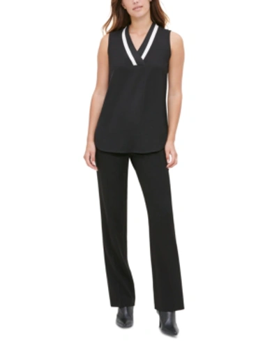 Shop Calvin Klein Colorblocked-neck Sleeveless Top In Black