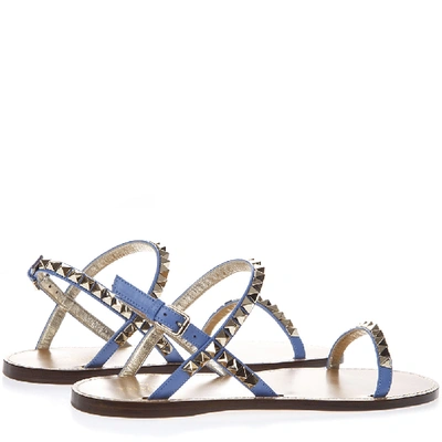 Shop Valentino Sky Blue Rockstud Leather Sandal In White