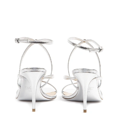 Shop Valentino Rockstud Silver Leather Sandal In White