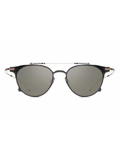 Shop Thom Browne X Dita Black Iron And Gold Round Sunglasses In Grey