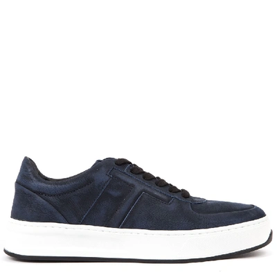Shop Tod's Blue Suede Sneaker In Black