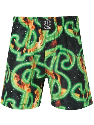 Shop Sss World Corp Cash And Fire Swim Shorts In Black