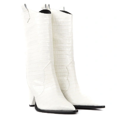 Shop Aldo Castagna Black Cocodrile Effect Leather Boots In White