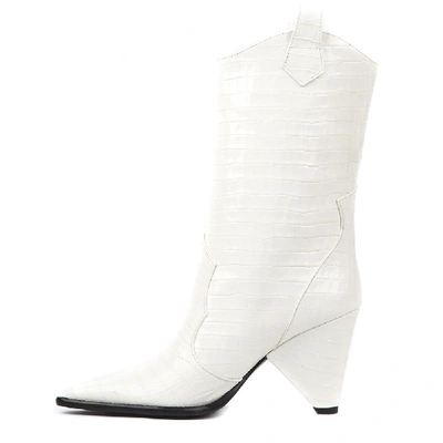 Shop Aldo Castagna Black Cocodrile Effect Leather Boots In White