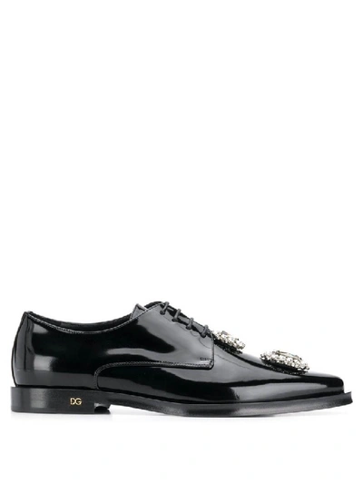 Shop Dolce & Gabbana Millennials W Bejewelled Derby Shoes In Black