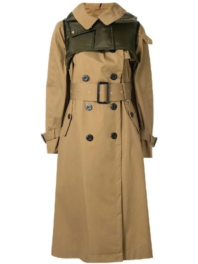 Shop Sacai Double-breasted Trench Coat In Brown