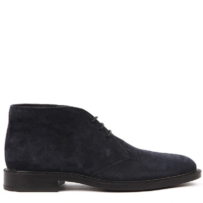 Shop Tod's Dark Blue Suede Laced Up Shoes In Black