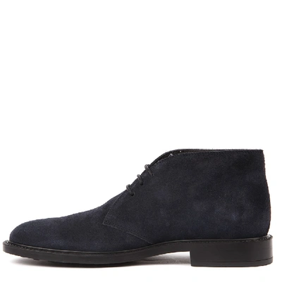 Shop Tod's Dark Blue Suede Laced Up Shoes In Black