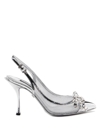 Shop Dolce & Gabbana Lori Bejewelled Slingbacks In White