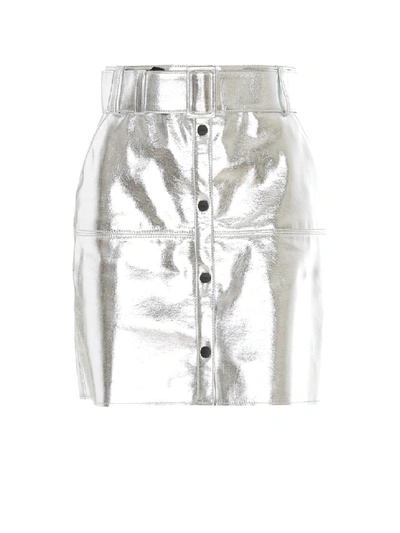 Shop Msgm Metallic Faux Leather Mini Skirt In White