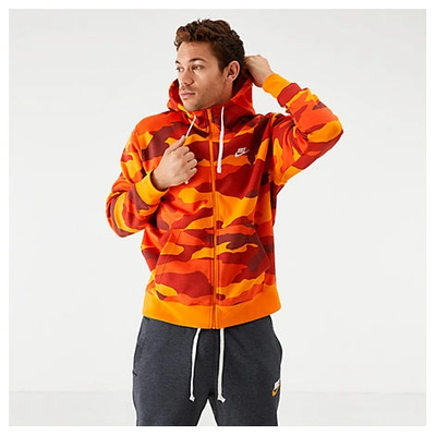 Nike Men's Sportswear Camo Club Fleece Full-zip Hoodie In Orange / Red Size  Large Cotton/polyester/f | ModeSens
