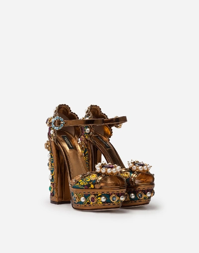 Shop Dolce & Gabbana Jewel Sandals With Platform In Mirrored And Jacquard Calfskin In Multi-colored