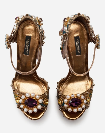 Shop Dolce & Gabbana Jewel Sandals With Platform In Mirrored And Jacquard Calfskin In Multi-colored