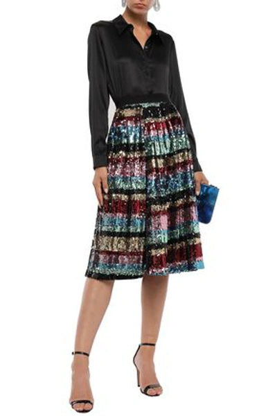 Shop Ainea Flared Sequined Woven Skirt In Multicolor