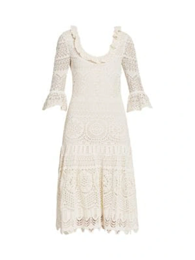 Shop Alexander Mcqueen Lace Knit Midi Dress In Ivory