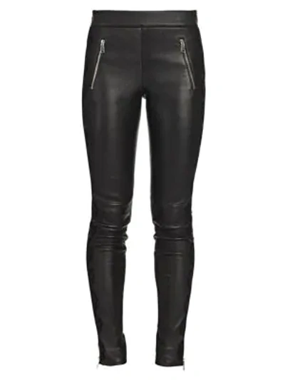 Shop Alexander Mcqueen Lace Trim Leather Leggings In Black