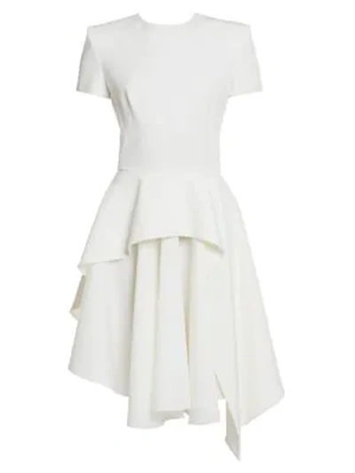 Shop Alexander Mcqueen Tiered Ruffle Fit-&-flare Dress In Soft White