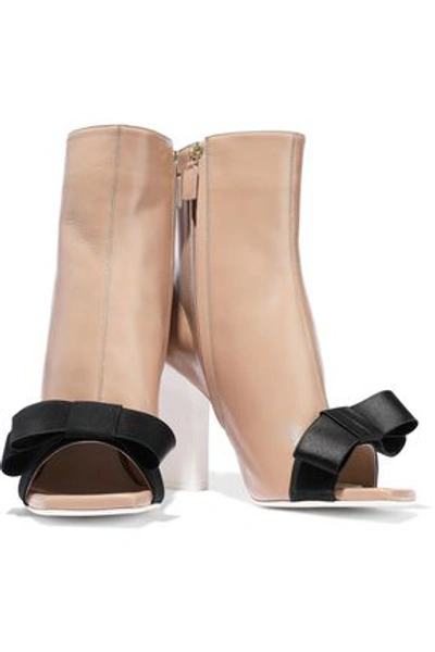 Shop Lanvin Woman Bow-embellished Leather Ankle Boots Beige