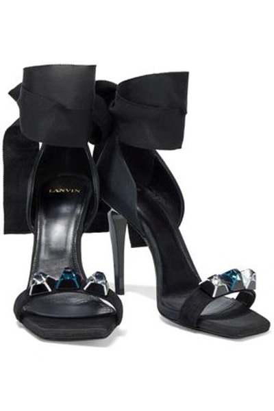 Shop Lanvin Studded Suede-trimmed Faille Sandals In Black