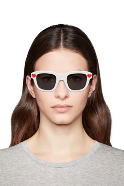 Shop Saint Laurent Woman D-frame Crystal-embellished Acetate Sunglasses White