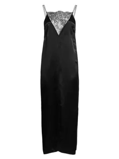 Shop Khaite Leandra Satin Slip Dress In Black