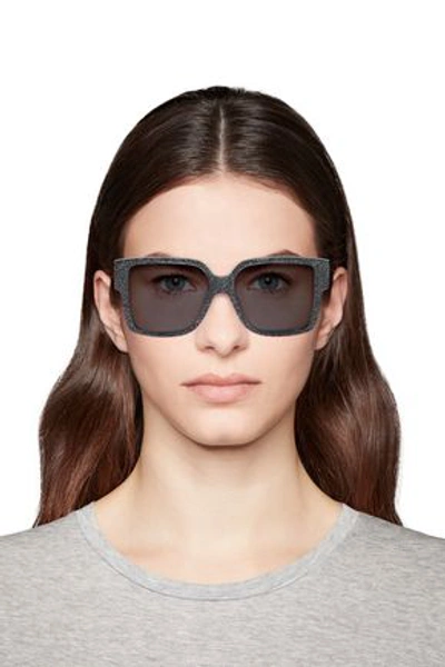 Shop Saint Laurent Woman D-frame Glittered Acetate Sunglasses Black