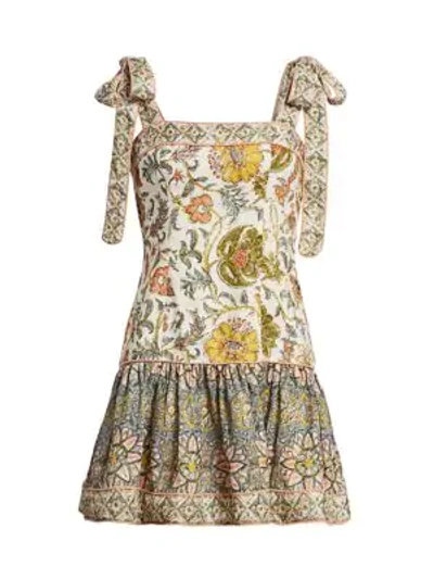 Shop Zimmermann Edie Tie-shoulder Mini Flare Dress In Cream Paisley