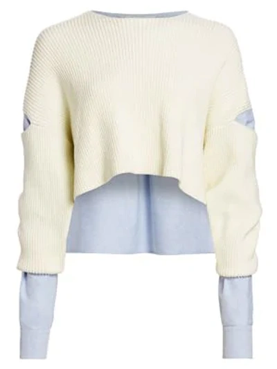Shop Alexander Wang T Mixed-media Cropped Sweater In Ivory