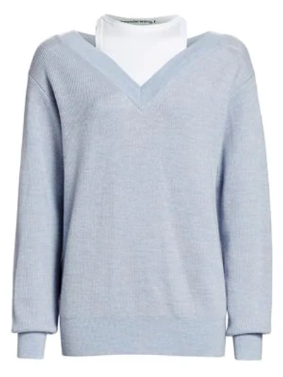 Shop Alexander Wang T Bi-layer Merino Wool Sweater In Melange Blue White